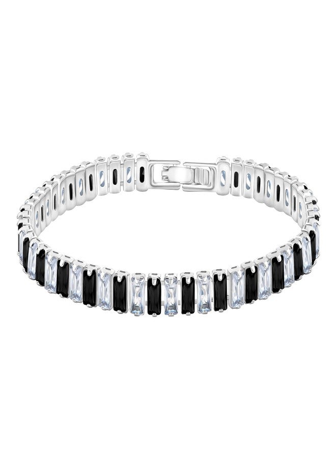 Tobestu White Black Rectangle Zircon Tennis Bracelet - Elegant Wedding and Christmas CZ Style for Everyday or Office Wear (Size-17CM) YA4537 - Image 1